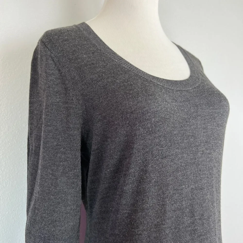Calvin Klein Dark Grey Fringe 3/4 Sleeve Scoop-neck Bodycon Sweater Dress